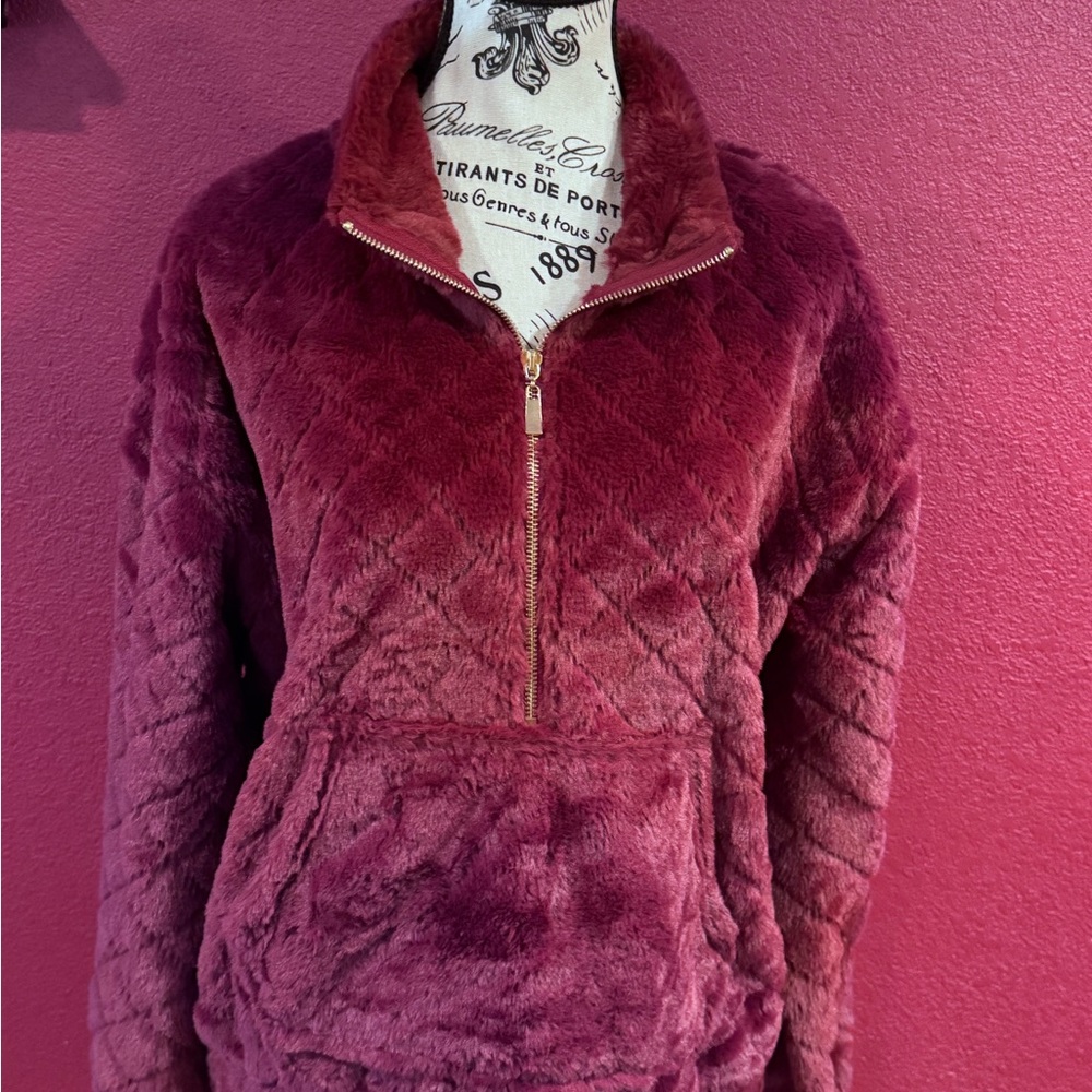 No Boundaries Red Teddy Jacket Cozy Half-Zip Design